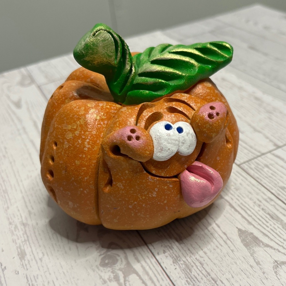 CB Studio Christopher Buhner Whimsical Clay Pumpkin Figurine Tongue Out 3.5in